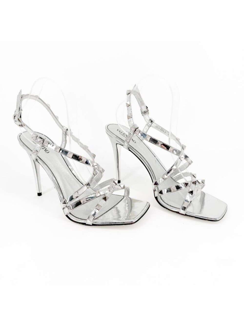Valentino Rockstud Silver Sandals Heels Size 41 US 11 Women’s Strappy Leather
